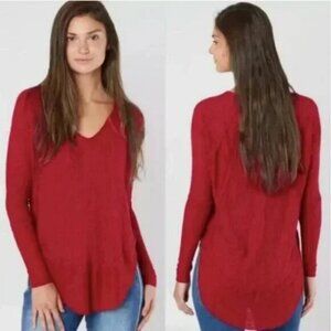 We The Free Women's Catalina Thermal Knit Waffle Long Sleeve Red Size Medium